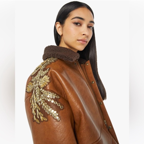 MOTHER The Mean Machine Jacket Brown Embellished Leather Jacket - Picture 11 of 16